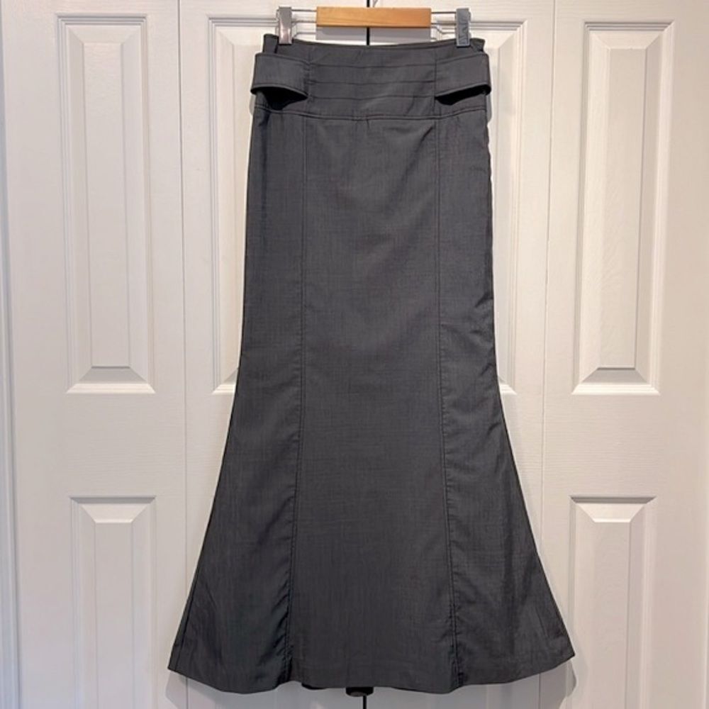 Mango Blue/Grey High Rise Mermaid Style Pleated Back Maxi Skirt Size 4